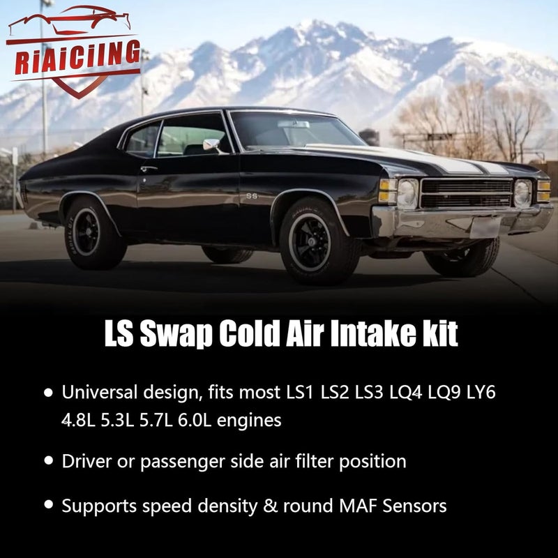 RiAiCiING 4'' LS Swap Cold Air Intake Kit, Universal Fit, Compatible with LS1 LS2 LSX LQ4 LQ9 Restomod A-Body G-Body Camaro Chevelle GTO Monte Carlo Caprice - Image 2